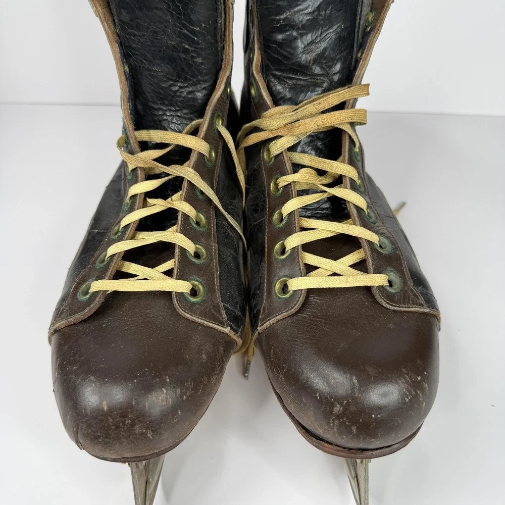 Vintage Starr Mfg REX Ice Skates Size 7.5 Black Brown Leather Canada Senior‎